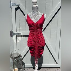 Red Ruched Bodycon Party Dress